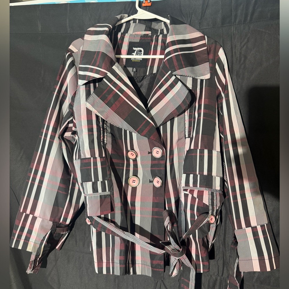 Plaid Women's Jacket with Belt Pink black white dollhouse outwear XL
